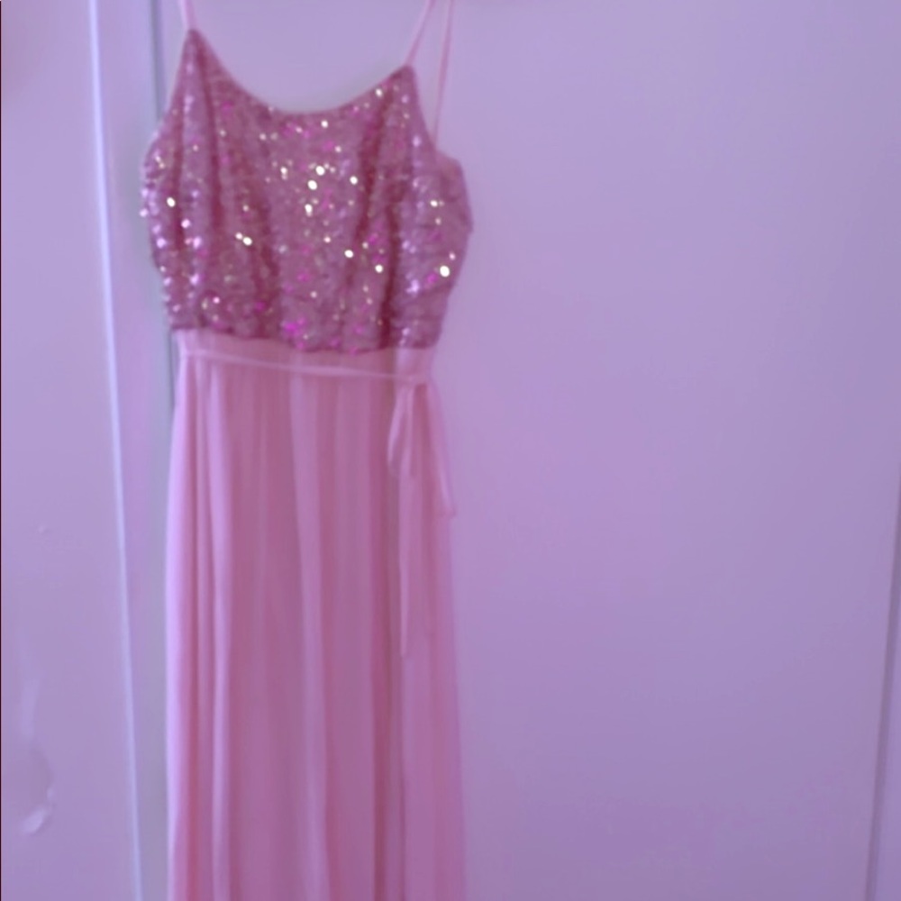 Baby pink and rose gold floor length dress
